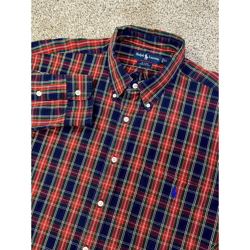 Vintage Ralph Lauren Blaire Shirt Men’s XL Scotch Plaid Cotton Oxford Red